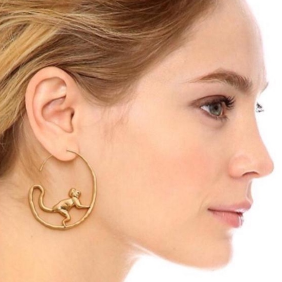 Tory Burch Gold Monkey Wild Hoop Earrings - Picture 5 of 5